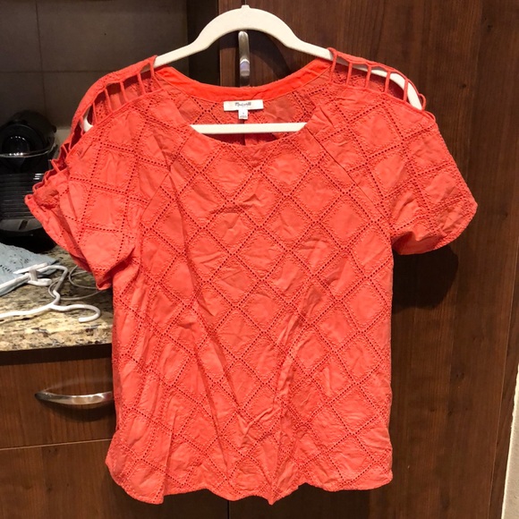 Madewell coral eyelet lattice blouse with cutouts - Picture 4 of 6
